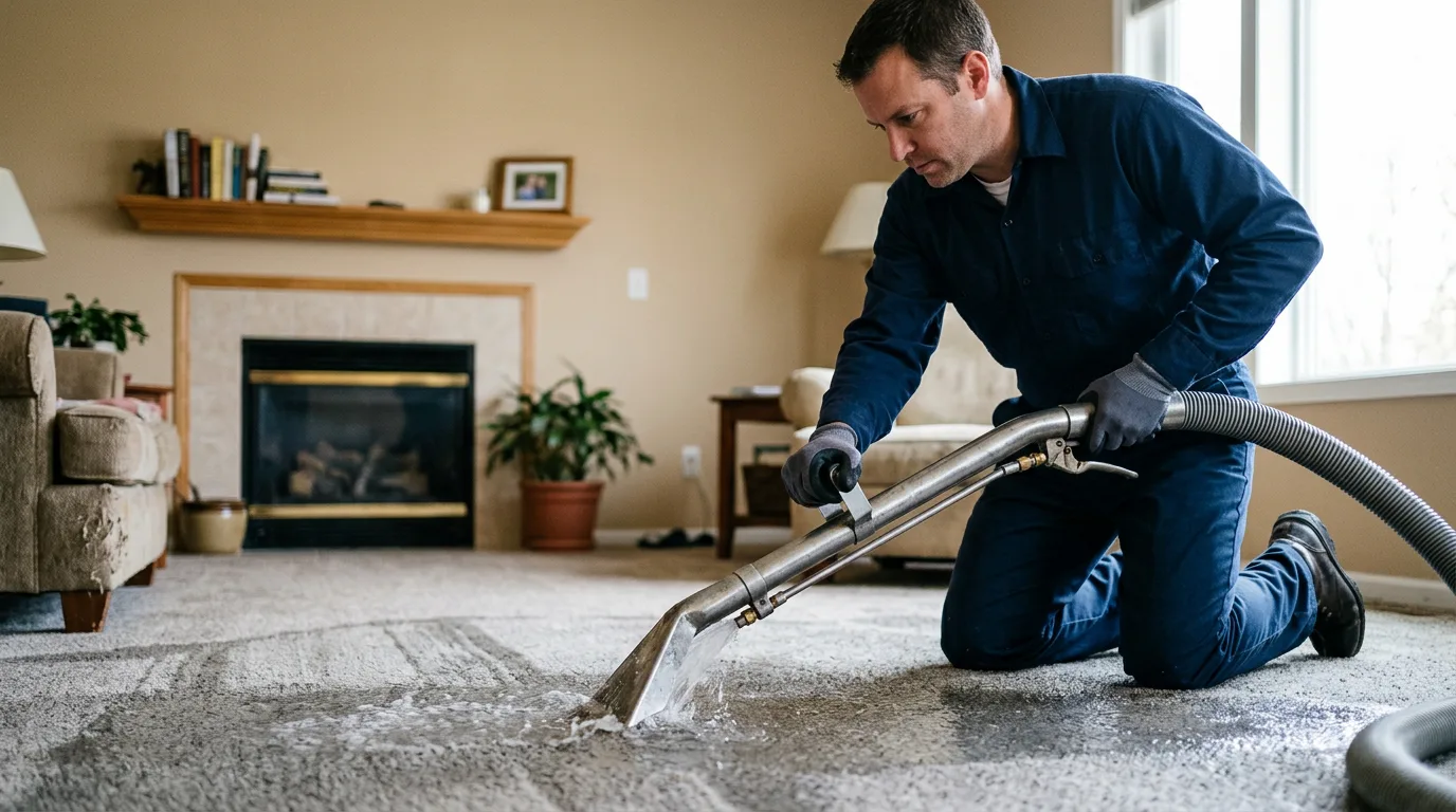 Water damage restoration technician working near Lee Center, IL